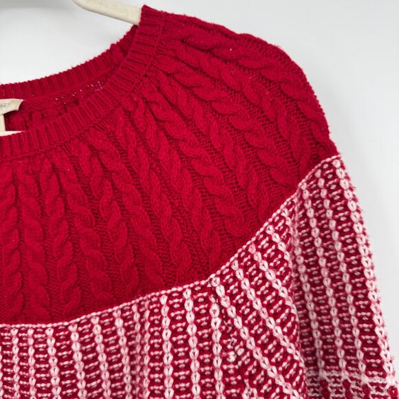 Talbots Women size XL Red White Knit Ribbed Cotten Blend Pullover Sweater Cottag - Picture 4 of 8